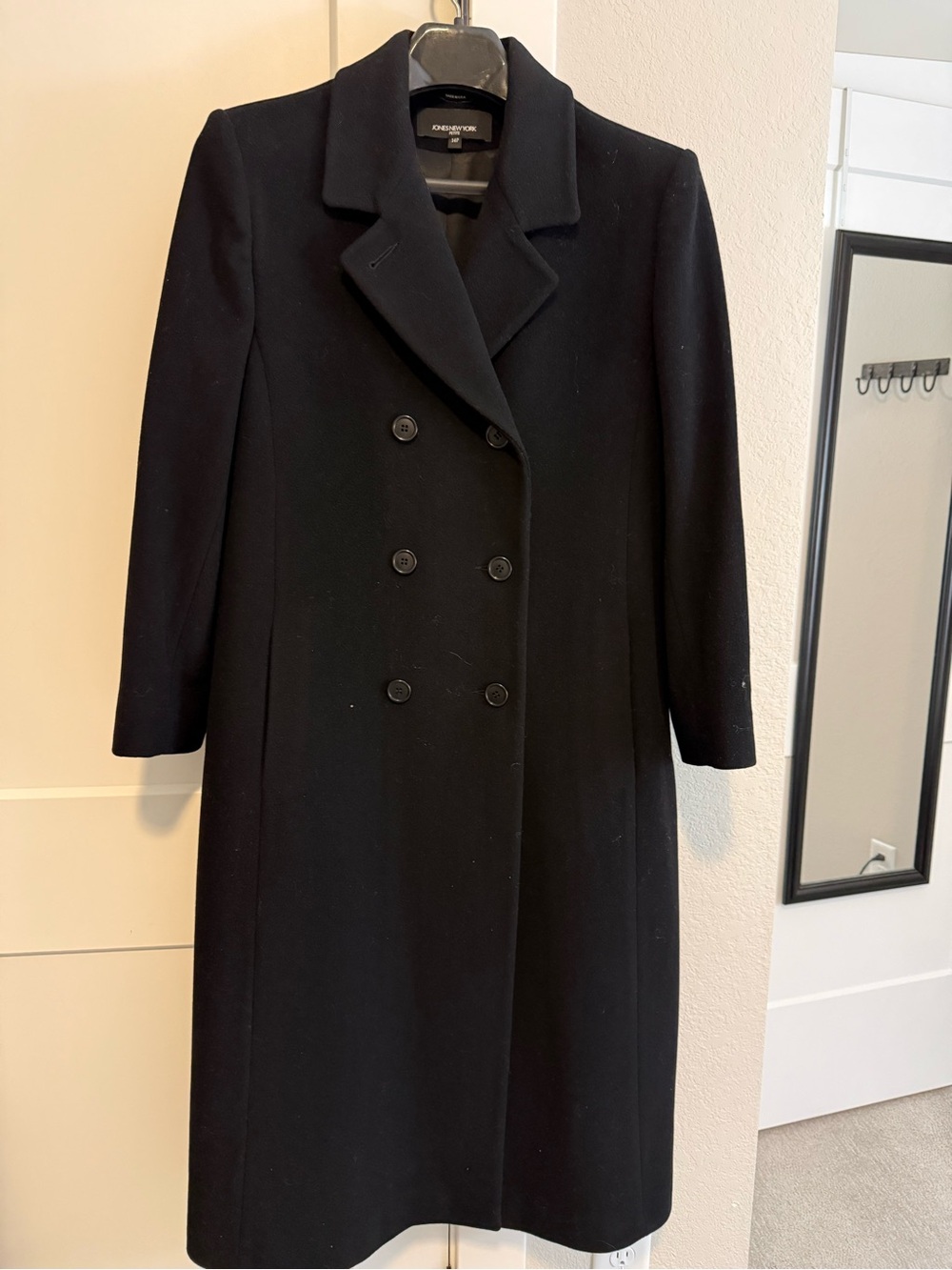 Vintage Jones New York Wool Cashmere Double Breasted Long Coat Black 14P
